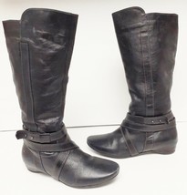 Carlo Rossetti Boots Riding Tall Belted Pull On Leather Black Mexico Wom... - $48.95