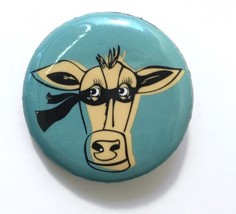 Niche Pin Cartoon Masked Cow 1.25&quot; Turquoise Yellow Black - £3.75 GBP