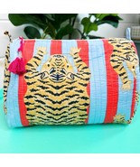 Cotton Quilted Makeup Cosmetic Bag Red Blue Stripe Tiger - $28.71