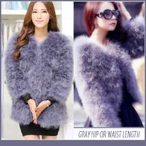 Long Sleeve Plush Long Hair Feather Ostrich Fur Short Waist or Hip Length Coat