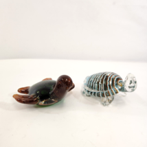 Blown Glass Turtle Figurines Lot of 2 Green Brown Black Blue Paperweights - £30.98 GBP