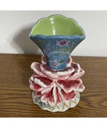 TRACY PORTER Floral Rose Base Flower Hand Painted Pottery Trumpet Bud Va... - £12.85 GBP