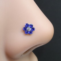 Ethnic Indian Cute silver Plated Blue white crystal Nose stud push pin - £10.82 GBP