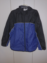 ST. JOHN&#39;S BAY LADIES BLUE/BLACK HOODED WIND JACKET-XL-WORN ONCE-NICE - $17.59