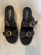 NWOB Helle Comfort Black with Gold Buckles &amp; Studs Leather Sandals Size 8 - £50.61 GBP