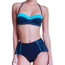 Spanx Underwire Swim Top 10 L Blue Polka Dot Halter or Strapless Underwi... - $55.95