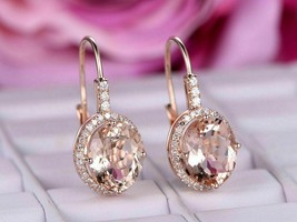 1.25Ct Oval Cut Peach Morganite &amp; Diamond Drop Dangle Earring 14K Rose Gold Over - £69.49 GBP