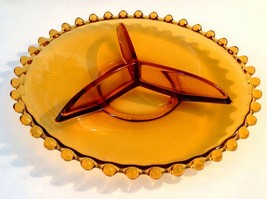 Candlewick Amber 3 Section Glass Relish Dish Made in Czechoslovakia Vintage - $39.55