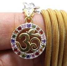 Om Hindu God Sign Colorful Crystal Pendant Necklace Deity Aum Energized Amulet - £55.68 GBP