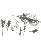 Assorted Silver Floral Stems Picks Birds Leaves Twirls Glitter Decor Cra... - $376.79 MXN