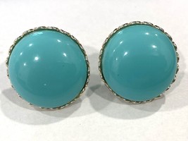 Vintage Large Round Faux Turquoise and Gold-Tone Screw Back Earrings - $9.49