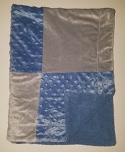 RN 119741 Blue Gray Patchwork Fleece Baby Blanket Lovey Minky Dot - £31.61 GBP