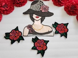 4pc/set. Fashion Girl patch, Sequin Rose Flower patches  - £10.27 GBP