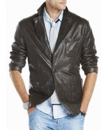 Leather Blazer Jacket Coat Men's Button Lambskin Soft Two Vintage Slim Black 7 - $51.43 - $127.16