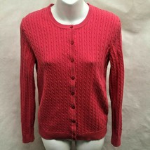 Kate Hill M Cardigan Sweater Pink Coral Cable Knit Button Long Sleeve - £15.40 GBP