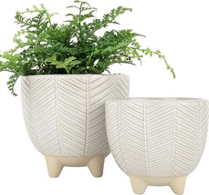 Ceramic Footed Flower Plant Pots, 6 7 1 Inch Boho Decor Indoor Planters, Beige. - £33.99 GBP