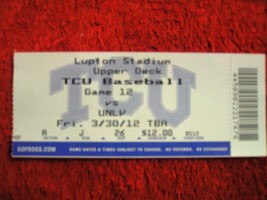 TCU (Texas Christian University) Vs. UNLV Baseball 3/30/12 - £3.12 GBP