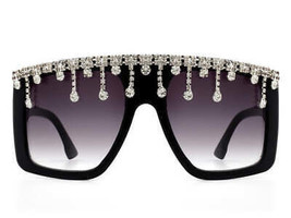 Oversize Square Rhinestone Fashion Sunglasses - £12.76 GBP