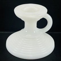Vintage White Milk Glass Ribbed Chamberstick Taper Candle Holder Art Deco Style  - £7.70 GBP