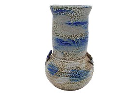 Vintage Handcrafted Pottery Vase Jar Floral Blue Gray Brown 8&quot; Signed DW &#39;87 - £22.58 GBP
