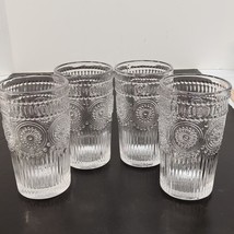 Pioneer Women Clear Pressed Glass Tumblers Set of Four Adeline Style 6&quot; Tall - £18.93 GBP
