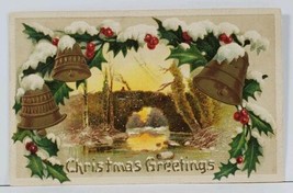 Christmas Scenic Bridge View Snow Flocked Holly 1911Blackstone ILL Postc... - $4.95