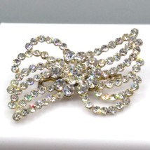 Graceful and Elegant Art Nouveau Brooch, Clear Pave Rhinestones, Pot Metal - £39.57 GBP