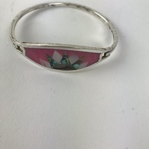 Vintage Bracelet Silver Inlaid Shell Pink Alpaca Mexico Boho Southwest - £15.55 GBP