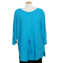 RALPH LAUREN Turquoise Blue Cotton Jersey Drawstring Waist Tunic Top L - £26.74 GBP