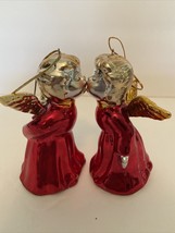 Set Of Vintage Kissing Angels Christmas Bell Ornaments Porcelain 5”. - £17.72 GBP