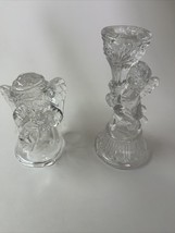 Pair of Beautiful Vintage Heavy Lead Crystal Angel Candle Holders - £37.36 GBP
