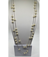 Long Faux Imitation Pearl Silver Tone Station Necklace 62 Inch - €10,12 EUR