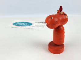 Vintage Wooden Orange Hippo letter holder / business card spring mouth clip - $22.76