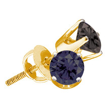14k Yellow Gold Round Black Color Enhanced Diamond Solitaire Earrings 3/4 - $240.00