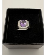 Oval-Cut Amethyst &amp; White Topaz Ring 1.60 Ct Amethyst Rhodium-Plated 925... - $2,379.37 MXN