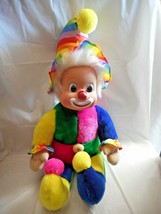 Clown Doll Plush Rubber Face Satin Rainbow Color White Hair 17” Jester Satin - £24.55 GBP