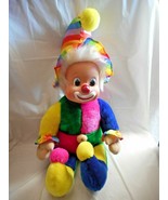 Clown Doll Plush Rubber Face Satin Rainbow Color White Hair 17” Jester S... - £24.38 GBP