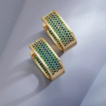 Blue and Green Crystal Pave U Shape Hoop Earrings 18K Gold Plated - £11.75 GBP