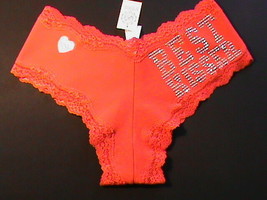 Victoria&#39;s Secret PINK cotton hipster S panty lace red rhinestone embell... - £15.01 GBP