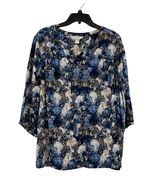 CJ Banks Blouse Womens 1X Blue Beige Cream Rayon 3/4 Sleeve Used - $295.15 MXN