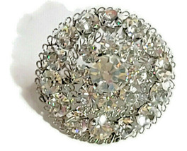 Clear Fashion Brooch Pin Silver-Tone Filigree Crystal Rhinestones Round  - £16.01 GBP