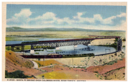 Santa Fe Bridge w Train Colorado River Top Rock Arizona Fred Harvey Postcard - £11.83 GBP