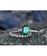 2Ct Green Emerald Cut &amp; Diamond 14k White Gold Over Engagement Bridal Ri... - $136.36 CAD