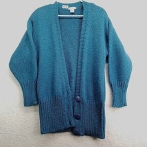 Susann D Sweater Womens Medium Cardigan Blue V Neck Button Front Oversize - $17.82