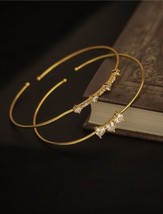 18k Gold Fine Bow Bangle Bracelet 2x Set - Double, Value, gift for her - £35.54 GBP