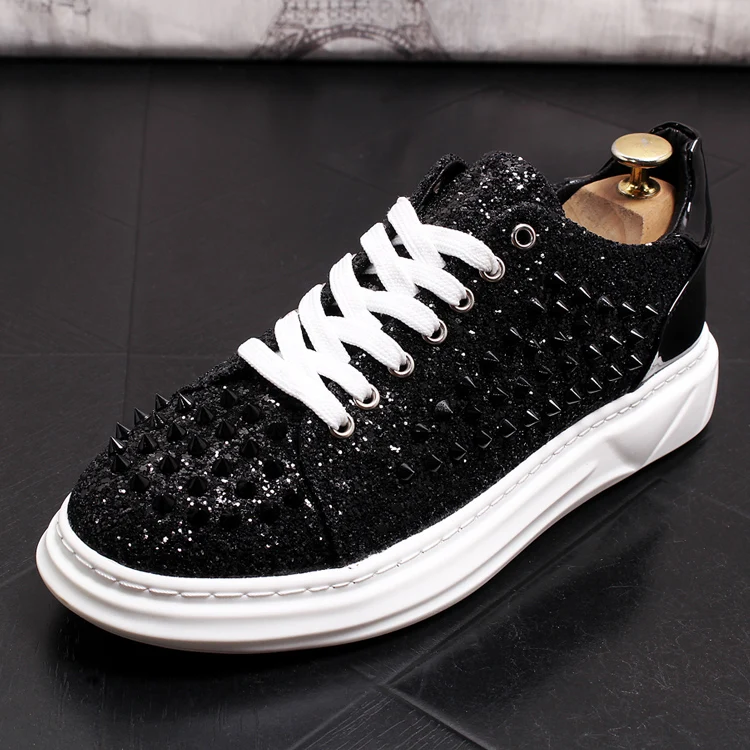 Men s designer sneakers rivets punk hip hop loafers male casual shoes height increasing thumb200