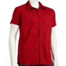 Mens Shirt Button Up Short Sleeve Hang Ten Red Woven Camp $38-size M - $14.85