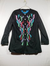 Bob Mackie Womens Blouse Tunic Black Colorful Ribbons Kimono Long Sleeves - £23.51 GBP