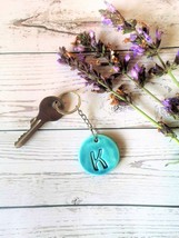 Blue Initial Keychain Women Personalized Handmade Ceramic Letter Keychain Charm - £24.77 GBP