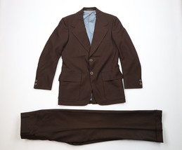 Vintage 70s Mens Size 36R 2 Piece Knit Suit Jacket Blazer Brown USA Pants 28x30 - £217.48 GBP